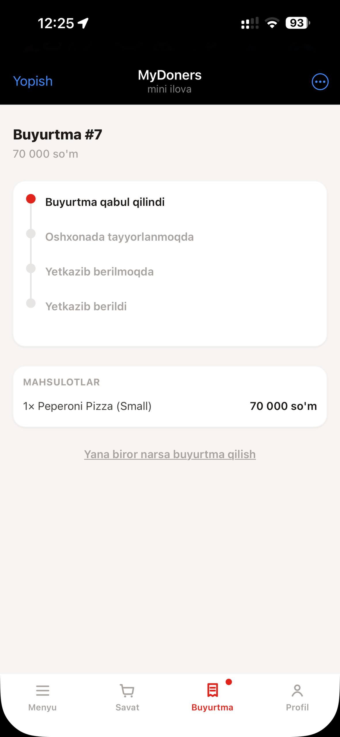Order status tracking