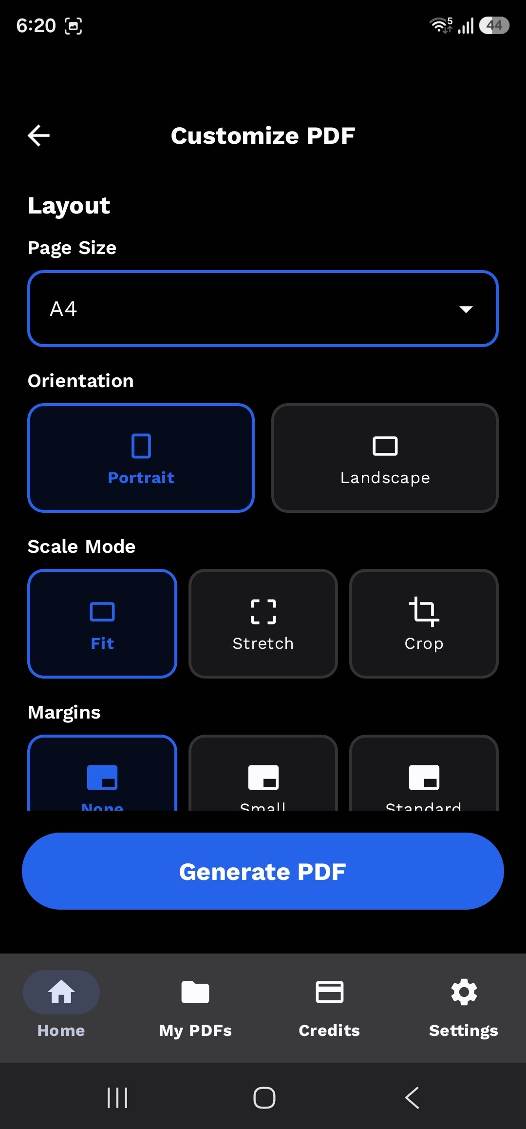 Page size, orientation and layout