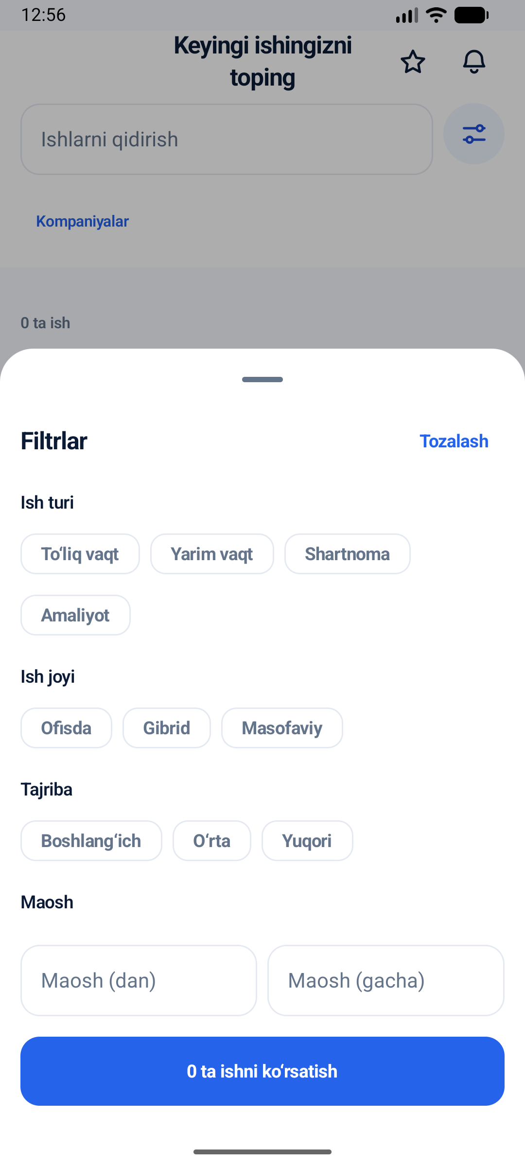 Job search filters